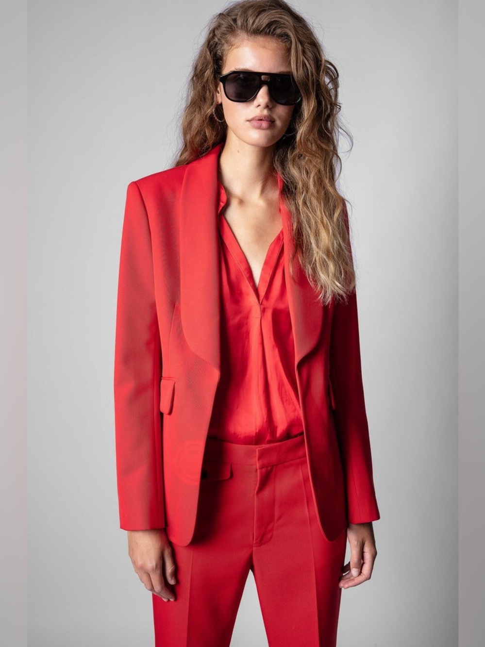 NWT $598 ZADIG & VOLTAIRE Date Gabardine Blazer in Poppy Red